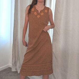Vintage brown linen dress floral
